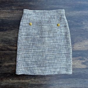 J.Crew Tweed Pencil Skirt Cream Black Blue Gold Buttons